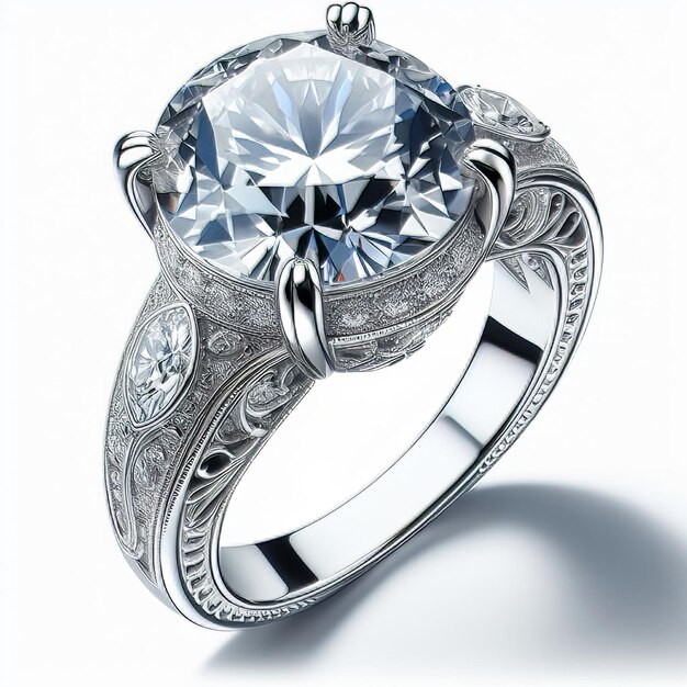 Foto anillo de bodas con diamantes sobre un fondo blanco joyas