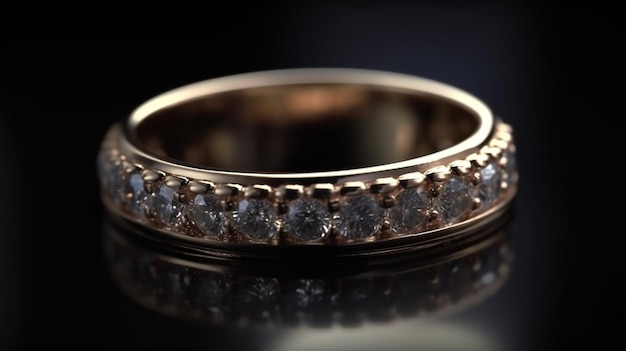 Anillo de bodas con diamantes sobre un fondo negro closeupgenerative ai