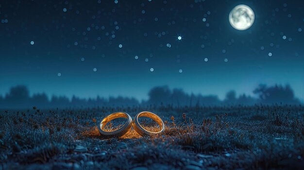 Un anillo de bodas con una incrustación brillante bajo la luz de la luna