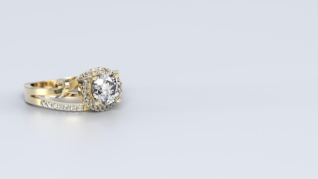 Anillo de bodas oro plata diamante compromiso moda matrimonio piedra 3d render