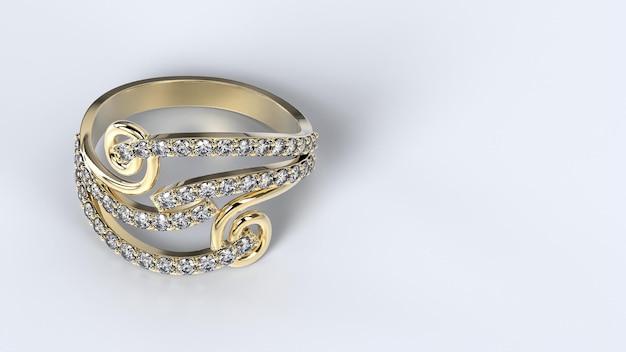 Anillo de bodas oro plata diamante compromiso moda matrimonio piedra 3d render