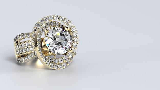 Anillo de bodas oro plata diamante compromiso moda matrimonio piedra 3d render