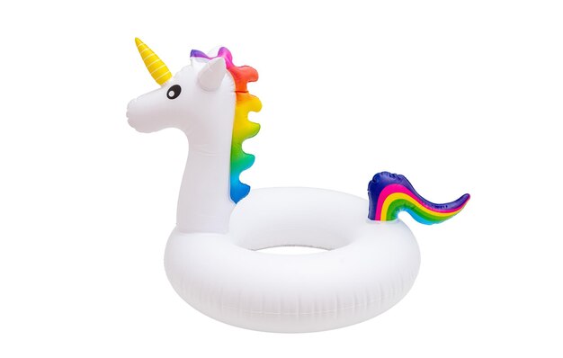 Foto anillo de boya inflable unicornio aislado sobre fondo blanco seguridad de natación para niños lifebuoy