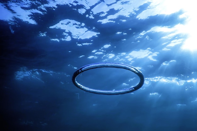 Anillo de burbujas bajo el agua asciende hacia el Sol