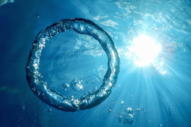 Anillo de burbujas submarino asciende hacia el sol