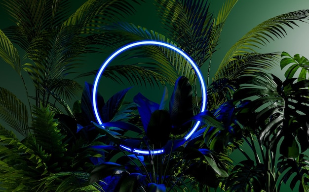 Foto anillo circular con luz floreciente en un pequeño grupo de plantas