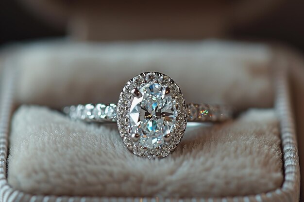 Foto anillo de compromiso de diamante de corte ovalado joyería de lujo de primer plano