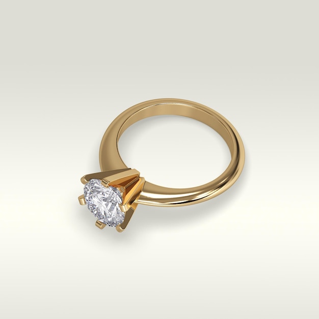 Anillo de compromiso solitario en posición tumbada en renderizado 3D de oro amarillo