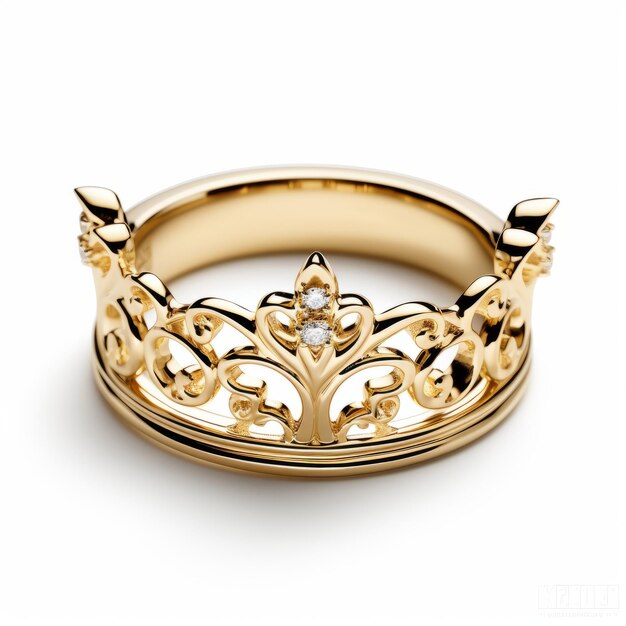 Anillo de corona de oro amarillo con diamantes joyería elegante y real