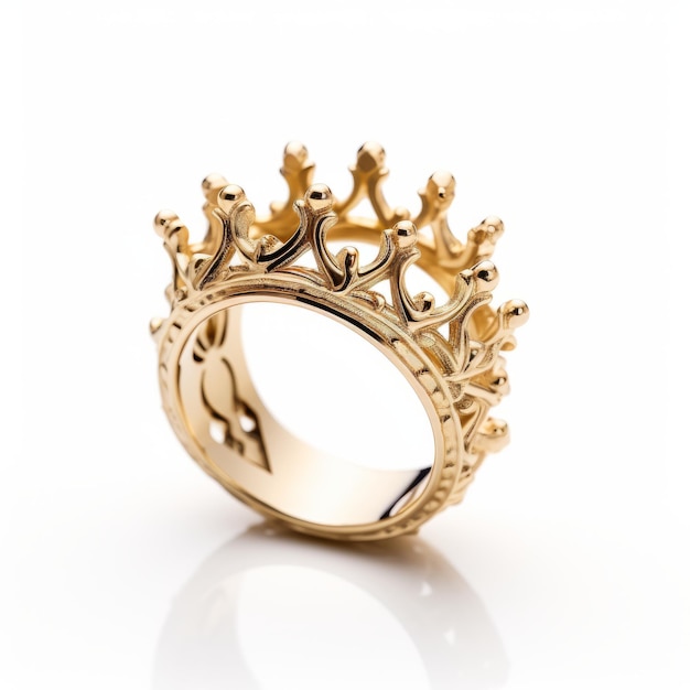 Foto anillo de corona de oro iluminación de alta clave diseño de joyas