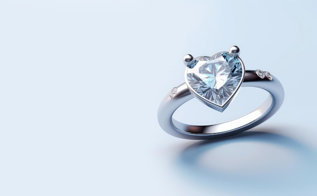 Un anillo con un corte de diamante en forma de corazón Concepto de propuesta de regalo para el día de San Valentín