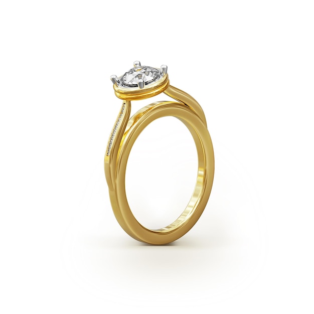 Anillo de diamantes aislado sobre fondo blanco 3D Render