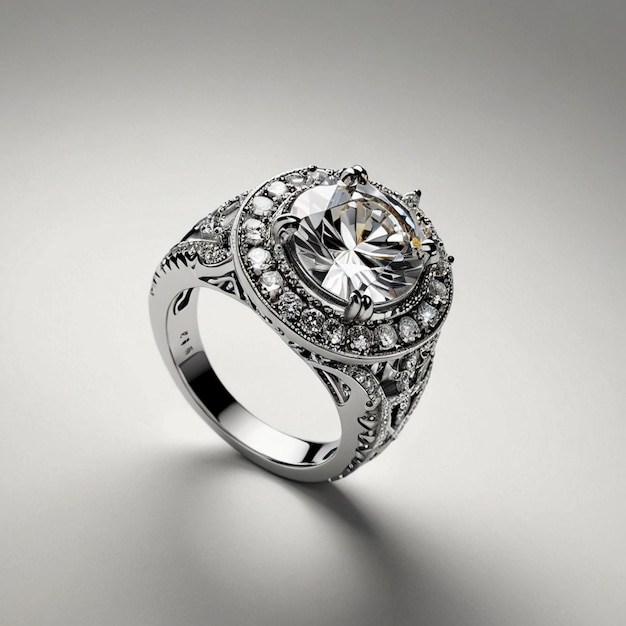 un anillo de diamantes con un diamante y diamantes en él