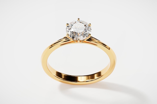 Anillo de diamantes de oro aislado sobre fondo blanco 3D rendering