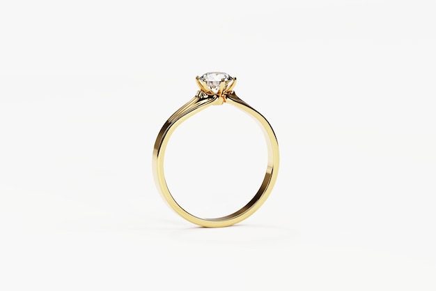 Anillo de diamantes de oro aislado sobre fondo blanco 3D renderizado