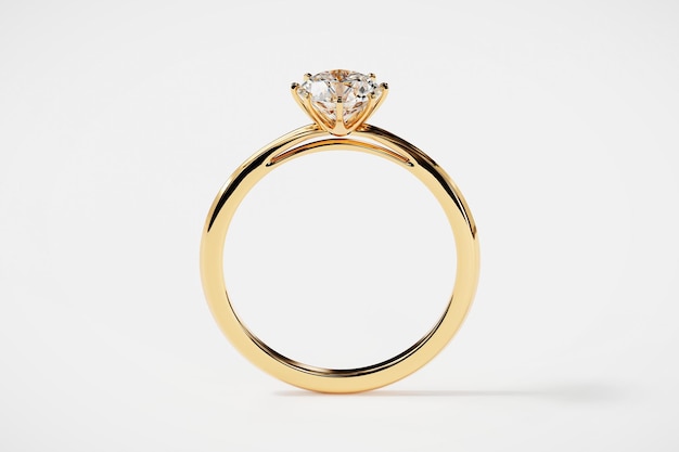 Anillo de diamantes de oro aislado sobre fondo blanco 3D renderizado