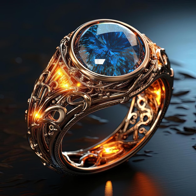 un anillo de fantasía con fuego en el diseño al estilo del realismo elementos surrealistas