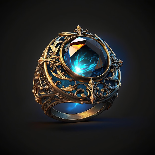 Anillo de fantasía joyas mágicas para bruja o mago Ai art Icono del juego