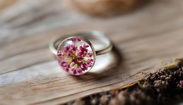 Foto un anillo con una flor en él se sienta en una mesa