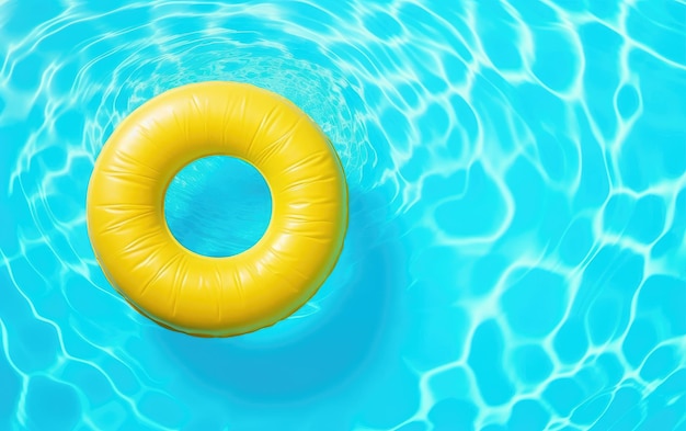 Anillo flotante de piscina amarilla flotando en una piscina azul refrescante IA generativa