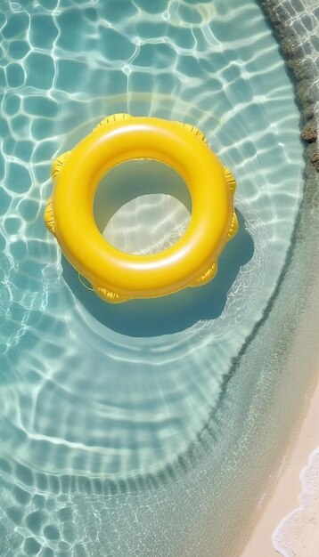 Foto anillo inflable amarillo agua clara hermosa concepto de tiempo de verano plantilla copia espacio descanso vacaciones