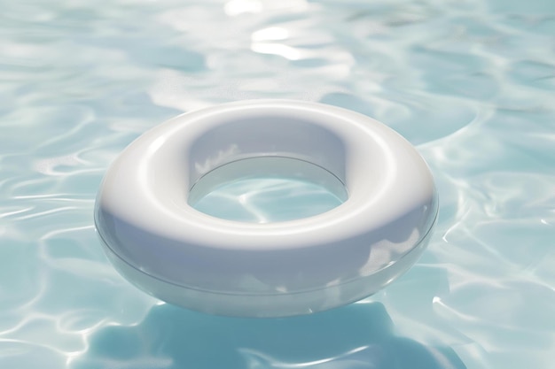 Un anillo inflable blanco flotando en una piscina.
