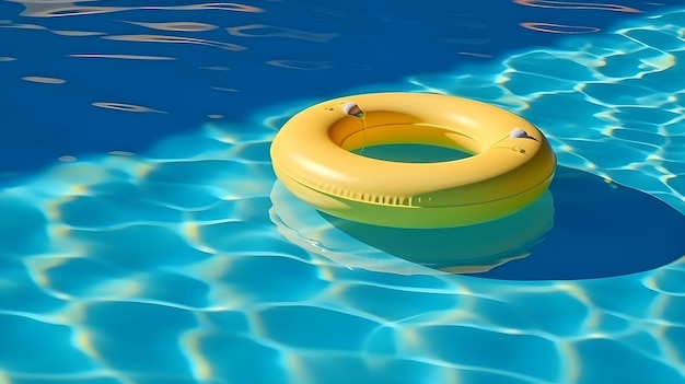 Anillo inflable flotando en la piscina en verano