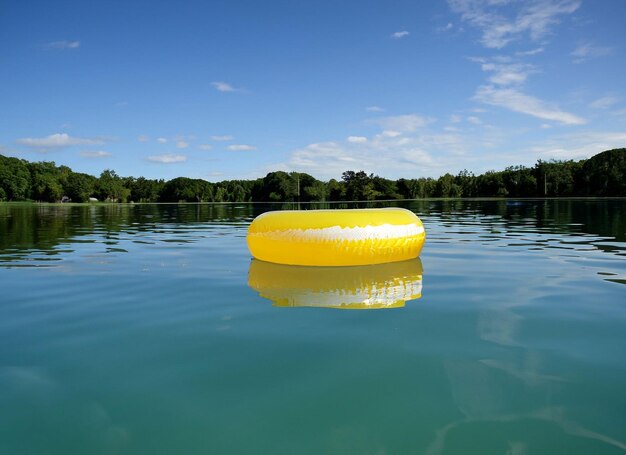 Un anillo inflable en un lago en un día soleado generado por ai