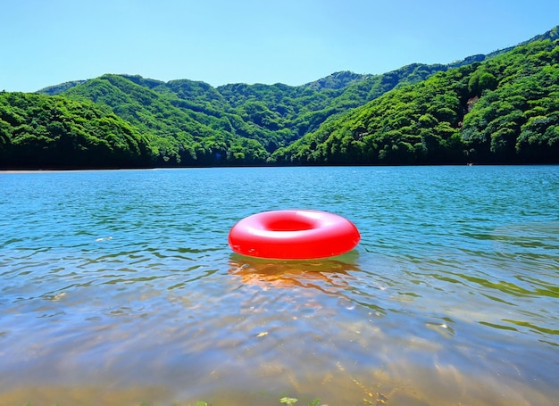 Un anillo inflable en un lago en un día soleado generado por ai