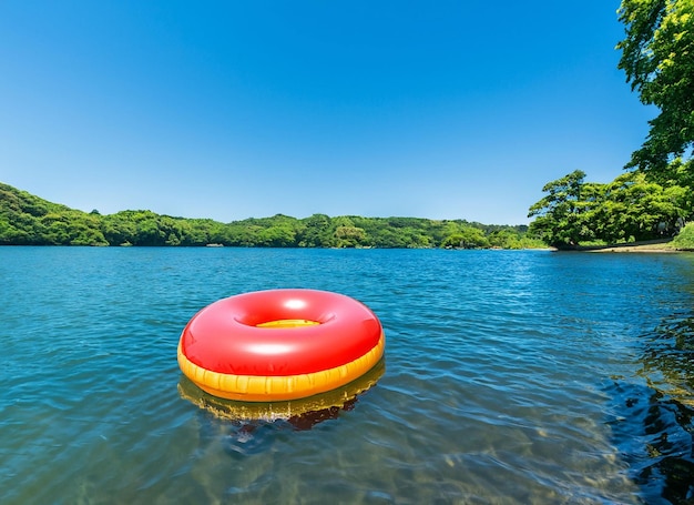 Un anillo inflable en un lago en un día soleado generado por ai