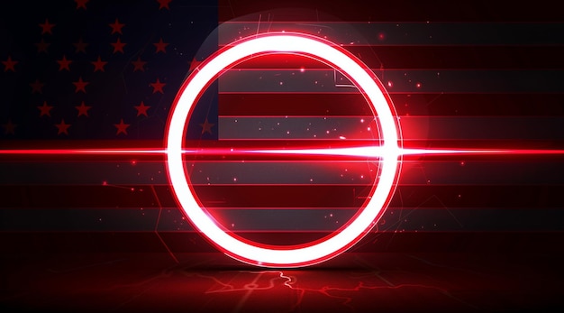 un anillo de luz con un fondo de bandera estadounidense generado por ai
