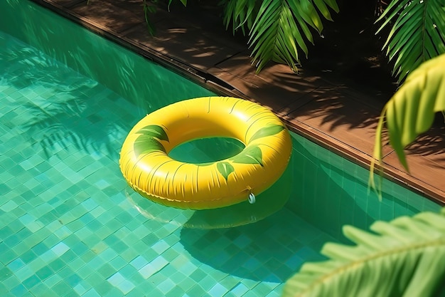 Anillo de natación con hojas de palma en la piscina Ai Fondo de verano