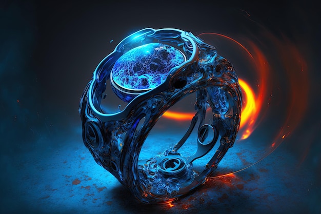 Un anillo de neón azul basado en el espacio.