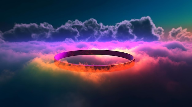 Foto un anillo de neón en el cielo se ilumina con un anillo púrpura en el medio.