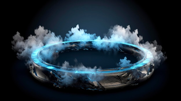 anillo de nube azul 3d en el aire al estilo de efectos de luz luminosa espacio misterioso generat ai