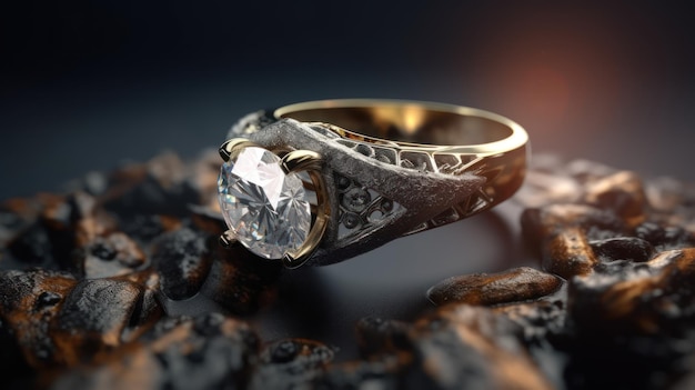 Un anillo de oro con un diamante en él