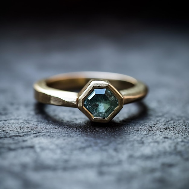Un anillo de oro con un diamante verde y un diamante.