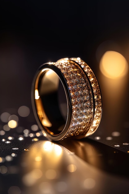 Un anillo de oro con diamantes en el costado.