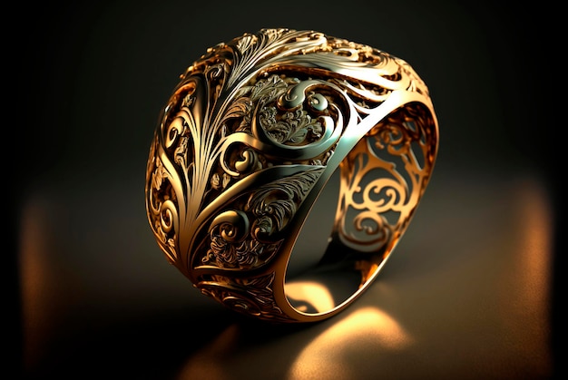 Anillo de oro femenino sobre fondo oscuro