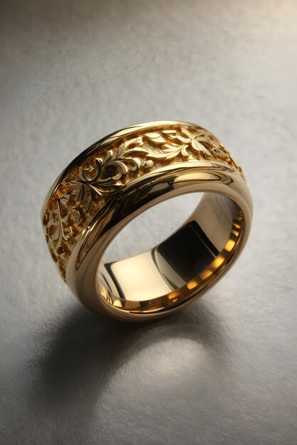 Foto anillo de oro intrincado con diseño floral