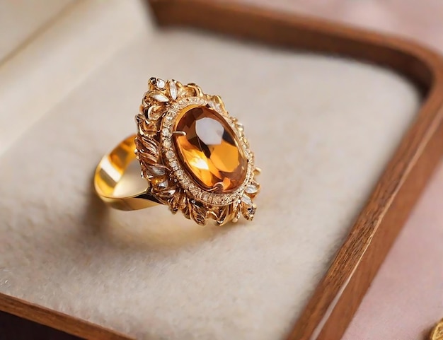 Anillo de oro de lujo en la exhibición de joyas de fieltro generada por la IA