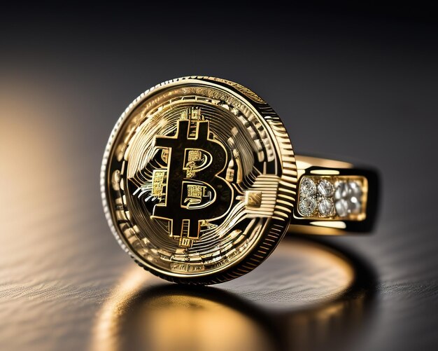 Anillo de oro de lujo con el logotipo de bitcoin