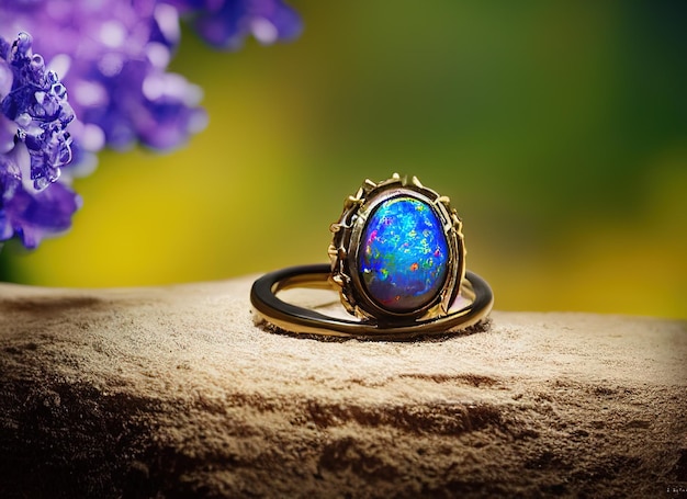 Foto anillo de oro con piedra azul_ia generativa