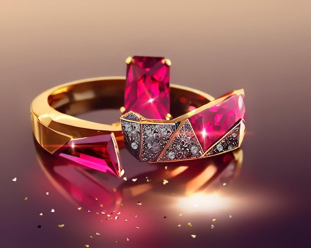 anillo de oro con rubí rojo y pequeños diamantes joyería de lujo mujer