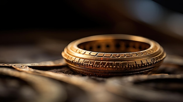 Foto un anillo de oro sentado en una mesa