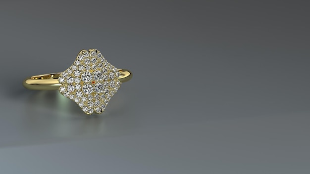 Anillo de pavé de fantasía en oro amarillo 3d render