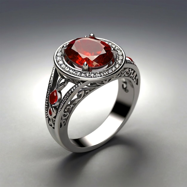 un anillo con una piedra roja y un diamante en él