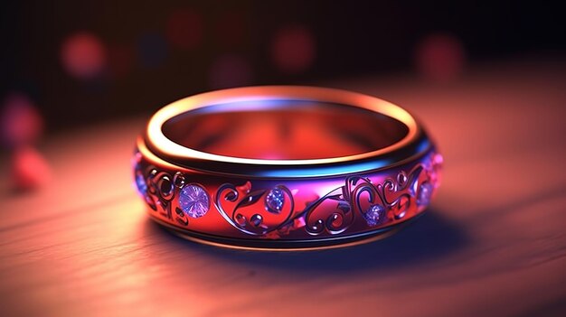 Un anillo rojo con un patrón floral.