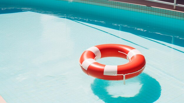 anillo rojo en la piscina en las vacaciones de verano