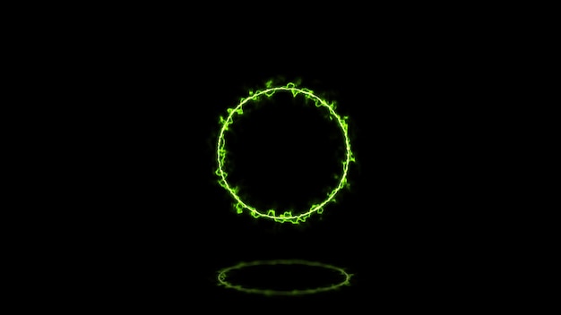 Anillo verde sobre un fondo negro Imagen 3d del círculo de energía abstracta Fondo de neón abstracto y remolino luminoso Cubierta de espiral brillante color verde neón marco redondo círculo forma de anillo espacio vacío